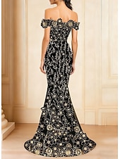 baratos Vestidos de Festa Sereia-Sereia Vestidos de noite Elegante Traje formal Formal Casamento Longo Sem Manga Ombro a Ombro Tule com Apliques 2025