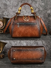 olcso Kézitáskák és bevásárlótáskák-női műbőr kézitáska, vintage dombornyomott válltáska bambusz fogantyúval, elegáns keresztpántos táska hölgyek partijára, munkába és mindennapi használatra