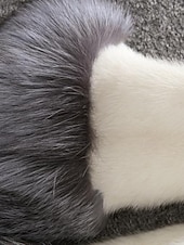 billige Pels &amp; Lær-Dame Fuskepels Hold Varm Bekvem Lapper Lomme Knapper Pelskrage Mote Fargeblokk utendørs Feriereise Ferie Ut på byen Lang Med hette Normal Langermet Yttertøy Svart Hvit Høst Vinter