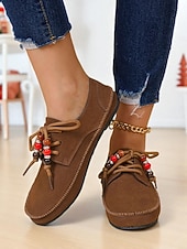 preiswerte Damenschnürschuhe-Rote Mokassin-Loafer für Damen mit Perlenschnürsenkeln – gemütliche Urlaubs-Slipper für Damen – ideal für Weihnachten, Winterkomfort und entspannte Tage