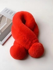 preiswerte Schals für Damen-Weihnachtsschal aus Kaninchenfellimitat für Damen mit Bommeln, weiches und kuscheliges Winteraccessoire für Feiertagspartys und als Geschenk