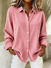 preiswerte Einfache Blusen-Damen Bluse Knöpfe Einfarbig Elegant Stilvoll Basic Langarm Hemdkragen Normale Oberteile Täglich Rosa Wein Orange Frühling Herbst Winter