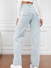 billige brede ben og høy midje-Dame Jeans kinesisk Rett Ferie Årgang Gatemote Full lengde Middels midje عادي Lomme Elastisk midje Bekvem Uelastisk Mikroelastisk utendørs Gate Daglig Svart Grå Marine Svart Hvit Høst Vinter Normal