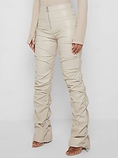 economico Pantaloni skinny da donna-Per donna Pantaloni di pelle Moda Streetwear Casual Lunghezza intera Vita media Semplice Cerniera Tasca Confortevole Micro-elastico Quotidiano All'aperto Vacanza Bianco latte Verde translucido Nero