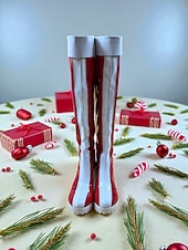 economico Stivali alla moda-stivali natalizi rossi da donna con rifiniture bianche - stile festivo, perfetti per le feste di Natale e le celebrazioni invernali