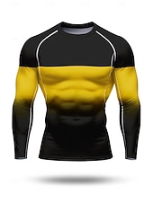 Недорогие Футболки и майки для бега-Муж. Компрессионная футболка Футболка для бега 3D печать Цветовые блоки Длинный рукав Основной слой Весна Осень Градиент Быстровысыхающий Сжатие видеоизображений Для тренировки Power Flex