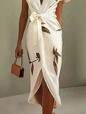 economico Abito Floreale-Per donna Abito Midi Abito a trapezio Abito Estivo Casual Quotidiano Vestibilità regolare Floreale Manica Corta Scollo a V Bianco Rosa Azzurro cielo Estate Primavera