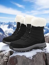 abordables Botas de nieve e invierno-Botas de nieve impermeables con cordones y forro de piel cálida para mujer, botines de invierno antideslizantes para senderismo al aire libre, calzado acogedor y aislante para clima frío
