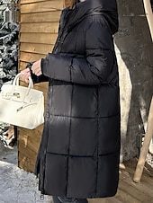 cheap Winter Coats-Women&#039;s Parka Comfortable Breathable Zipper Pocket Casual Plain Vacation Street Casual Daily Wear Zipper Long Hooded Regular Fit Long Sleeve Outerwear Black Red Khaki Spring Fall