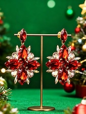 cheap Women's Earring-Women's Red Crystal Statement Earrings - Sparkling Christmas Jewelry Accessories for Holiday Parties and Festive Outfits
