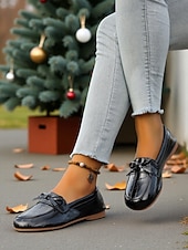 cheap Women's Slip-Ons &amp; Loafers-Women's Loafers Soft Shoes Wide Fit Shoes Comfort Shoes Christmas Daily Mother's Day Bowknot Flat Heel Round Toe Classic Casual Comfort Faux Leather Loafer Black Red Beige