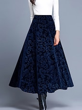 cheap Graphic Skirts-Women's Elegant Fashion Casual Maxi High Waist Skirts Floral Floral Micro-elastic Daily Street Blue Wine Purple Green Spring