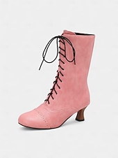 Недорогие Викторианский и Эдвардианский-Женские коричневые ботильоны из искусственной кожи в эдвардианском стиле со шнуровкой, винтажные полусапожки на среднем каблуке 1950-х годов для костюмированных выступлений, театра и повседневной носки в стиле ретро