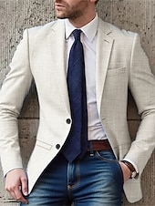 abordables Blazers Classiques pour Hommes-Homme Blazer Affaires Cocktail Fête de mariage Mode Occasionnel Printemps Automne Polyester Uni Avec Poches Boutons Confortable Simple Boutonnage veste Bleu Ciel Kaki Café