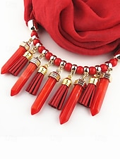 baratos Acessórios de Natal-colar de cachecol macio feminino com borla e pingente de contas, acessório de natal multicolorido e elegante para roupas de inverno e festas de fim de ano