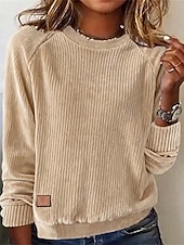 preiswerte Strukturierte Kapuzenpullover-Damen Elegante Oberteile Einfarbig Vintage Stilvoll Klassisch Langarm Rundhalsausschnitt Normale Oberteile Täglich Ausgehen Kamel Herbst Winter