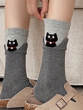 זול גרביים לנשים-גרבי כותנה לנשים - עיצובים רקומים של חתול כלב חמוד עם חיות, רכים ונוחים, מושלמים ללבוש יומיומי ולפעילויות יומיומיות