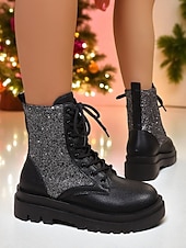 Botas de combate con purpurina roja para mujer: botines con cordones brillantes para mujer, ideales para Navidad, fiestas de invierno y salidas festivas. abordables Zapatos de Navidad para Mujeres-Botas de combate con purpurina roja para mujer: botines con cordones brillantes para mujer, ideales para Navidad, fiestas de invierno y salidas festivas.