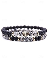 cheap Men's Jewelry-Men's Christmas Gift Natural Stone Beaded Bracelet Set, Multi-Color, Unique Matte &amp; Polished Stones, Stylish Accessory for Holiday Parties, Casual Wear and Festive Occasions
