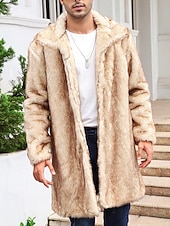 preiswerte Herrenjacken &amp; Herrenmäntel-Herren Winterjacke Kunstpelzmantel Urlaub Täglich Thermowarm Fleece Herbst Winter Einfach Mode Streetwear Revers Lang Kamel Dunkelgrau Schwarz Weiß Gelb Jacken