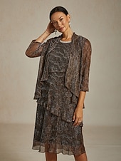 billige Kjoler til nyttårsaften-Dame Midikjole Skiftkjole Plissert kjole Grime kjole Elegant Fest Formelt Fest Bryllupsgjest Cocktailfest Normal Helfarge Ermeløs Crew-hals Brun Sommer Vår Høst Vinter