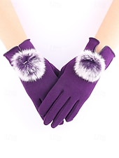 abordables Guantes de mujer-Guantes táctiles navideños para mujer con pompones de piel sintética de conejo, tejido de poliéster cálido, varios colores, perfectos para la moda de invierno y regalos navideños.