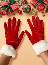 رخيصةأون قفازات نسائية-قفازات مخملية نسائية لعيد الميلاد مع أطراف من الفرو الصناعي، قفازات حمراء للعطلات للاحتفالات الاحتفالية، مثالية لحفلات الشتاء ومناسبات عيد الميلاد