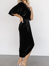 Damen Midikleid Samtkleid Partykleid Cocktailkleid Mode Modern Party Abendgesellschaft Normale Passform Einfach Halbarm V Ausschnitt Schwarz Wein Dunkelgrün Kamel Herbst Winter preiswerte abendkleider-Damen Midikleid Samtkleid Partykleid Cocktailkleid Mode Modern Party Abendgesellschaft Normale Passform Einfach Halbarm V Ausschnitt Schwarz Wein Dunkelgrün Kamel Herbst Winter