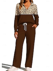 abordables Survêtements-Femmes Sweat-shirt Ensemble Survetement Jogging Pantalon Cordon de serrage Avec Poches Léopard Veste et Pantalon de Jogging Ensemble de vêtements de sport Vêtements d'intérieur Été Printemps Automne