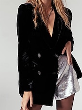 economico Blazer e Completi-Per donna Blazer Blazer di velluto Confortevole Tasca Bottoni Moda Semplice Feste Festa / Sera Uscire Regolare Collo ripiegato Vestibilità regolare Manica Lunga Capispalla Nero Vino Verde scuro