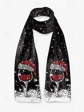 abordables Accessoires de Noël-Écharpe de Noël pour femme, châle d&#039;hiver doux avec imprimé bonnet de Père Noël, écharpe de cou confortable pour les fêtes et cadeaux festifs, plusieurs couleurs