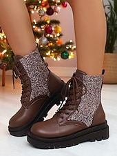Botas de combate con purpurina roja para mujer: botines con cordones brillantes para mujer, ideales para Navidad, fiestas de invierno y salidas festivas. abordables Zapatos de Navidad para Mujeres-Botas de combate con purpurina roja para mujer: botines con cordones brillantes para mujer, ideales para Navidad, fiestas de invierno y salidas festivas.