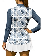 preiswerte Damenbluse-Damen Geometrisch Shirt Sporthemd Golf-Poloshirt Tennis Shirt Langarm Reißverschluss Blumen UPF50+ UV-beständig Hohe Elastizität Feuchtigkeitsableitend Atmungsaktiv Tennis Golfspiel Pickleball