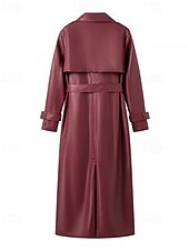 billiga Jackor i konstläder-Dam Imitationsläderjacka Trenchcoat Håller värmen Bekväm Ficka Knappar Mode Slät Formell Utomhus Semester Ledigt Lång Nedvikt Normal Långärmad Ytterkläder Svart Mörkröd Höst Vinter