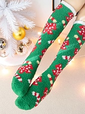 tanie Akcesoria świąteczne-Damskie, świąteczne, puszyste, sięgające do kolan skarpetki, ciepłe i przytulne, zimowe, domowe pończochy z odświętnym, czerwono-zielonym wzorem w gwiazdki, idealne na świąteczny relaks &amp;prezenty