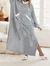 cheap Women's Sleep Tops &amp; Bottoms-Women's Pajamas Loungewear Flannel Warm Fashion Wearable Blanket Hoodie Pure Color Pocket Vacation Home Daily Long Sleeve Hoodie Light Grey Fall Winter Loose Fit