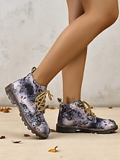 economico Stivali da combattimento-stivaletti da donna con lacci floreali e suola antiscivolo, scarpe casual in stile combattimento con stampa vintage per comode passeggiate all'aperto &amp;abbigliamento quotidiano