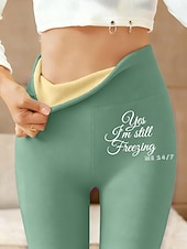 preiswerte Fleece gefütterte Leggings-Damen Leggings mit Fleecefutter Fleecehose Leggings Urlaub Vintage Ethno-Stil Volle Länge Hohe Taille Buchstabe Thermowarm Bequem Verdicken Dehnbar Lässig Täglich Outdoor Blau Schwarz Rosa Grün