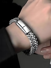 levne Pánské šperky-Pánský pletený řetízkový náramek z nerezové oceli s magnetickou sponou – moderní módní šperk pro běžné nošení, do práce i na párty