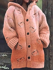 Dámské Kardigan Denní Na běžné nošení Srdce Grafika Rýhovaný Kapuce Kapsy Knoflíky Tisk Dlouhý rukáv Dlouhé topy Plést Venkovní Víkend Oranžová Podzim Zima levne Kardigany a svrchní oděvy-Dámské Kardigan Denní Na běžné nošení Srdce Grafika Rýhovaný Kapuce Kapsy Knoflíky Tisk Dlouhý rukáv Dlouhé topy Plést Venkovní Víkend Oranžová Podzim Zima