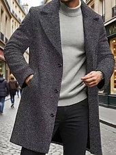 levne Pánský trenčkot-Pánské Kabát Trenčkot Dlouhý trenčkot Dovolená Denní Podzim Zima Polyester Větruvzdorné Zahřívací Svrchní oděvy Oblečení Módní Klasické Bez vzoru Kapsy Klopa Jednořadové sako s jedním knoflíkem