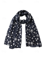 abordables Bufandas de mujer-Bufanda navideña de copo de nieve para mujer, diseño festivo en rojo y blanco con copos de nieve metálicos, material de poliéster suave, perfecta para fiestas navideñas y ropa de invierno.