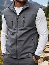 halpa Miesten kalastusliivi-Miesten Liivi Gilet Kalastusliivi ulko- Päivittäin Muoti Vapaa-aika Kevät Syksy Vetoketju Tasku Polyesteri Mukava Tavallinen Yksirivinen yksi nappi Stand-kaula-aukko Normaali Musta Viini Armeijan
