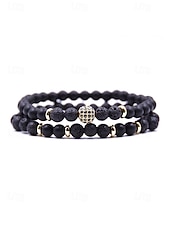 cheap Men's Jewelry-Men's Christmas Gift Natural Stone Beaded Bracelet Set, Multi-Color, Unique Matte &amp; Polished Stones, Stylish Accessory for Holiday Parties, Casual Wear and Festive Occasions