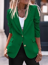 cheap Blazers &amp; Suits-Women's Blazer Comfortable Pocket Buttons Active Plain Outdoor Vacation Going out Weekend Regular Turndown Regular Fit Long Sleeve Outerwear Black White Wine Fall Winter
