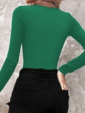 baratos Camiseta lisa-Mulheres Blusa Patchwork Purpurina Côr Sólida à moda Casual Manga Longa Gola Redonda Tops regulares Diário Azul Preto Vinho Verde Primavera Outono Inverno