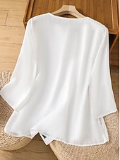 abordables Camiseta floral-Mujer Tallas pequeñas Camisa Bordado Plano Bohemia Estilo lindo Elegante Media Manga Manga Farol Escote Redondo Tops regulares Diario Noche Fin de semana Blanco Verde Claro Rosa Verano
