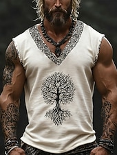  Hombre Camiseta sin mangas Top Camisetas Interiores Camisa sin mangas Sin Mangas Escote en Pico Verano Árbol Vintage Design Básico Estampado Vacaciones Calle Noche Blanco Azul Verde Trébol Camiseta