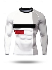 baratos Camisetas e Regatas de Corrida-Homens Geométrica Camisetas Compressão Camiseta de Corrida Primavera Outono Impressão 3D Bloco de cor Manga Longa Secagem Rápida Compressão Power Flex Pavio Humido Respirável Treino de Ginástica