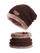 preiswerte Weihnachtsaccessoires-Unisex-Strickmütze und Halstuch-Set, zweiteilig, mit Fleece gefüttert, warm für den Winter, gemütliches Weihnachtsgeschenk für Outdoor-Sport, Skifahren und den Alltag